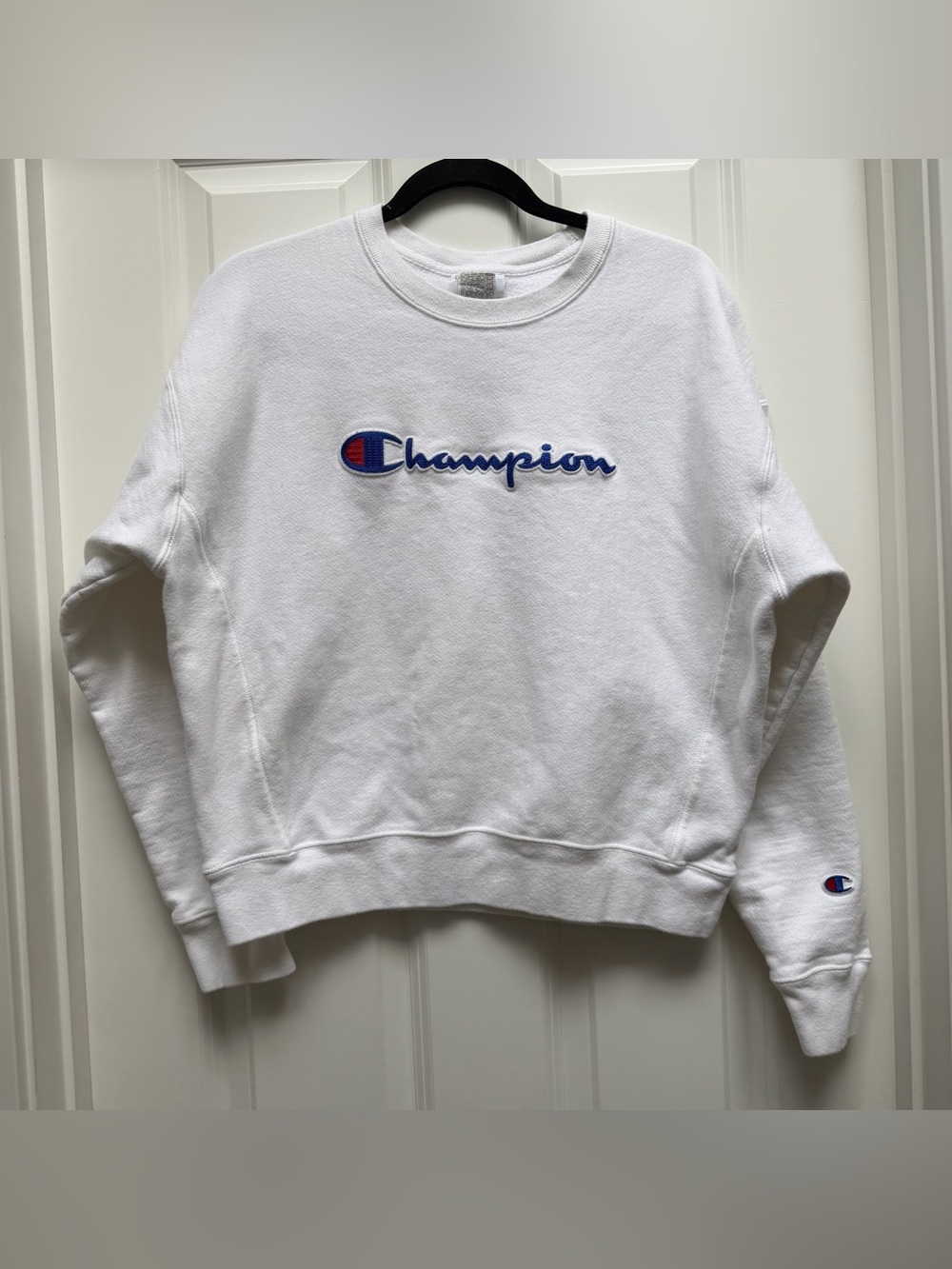 Champion women’s reverse weave crew neck sweatshirt white large heavyweight